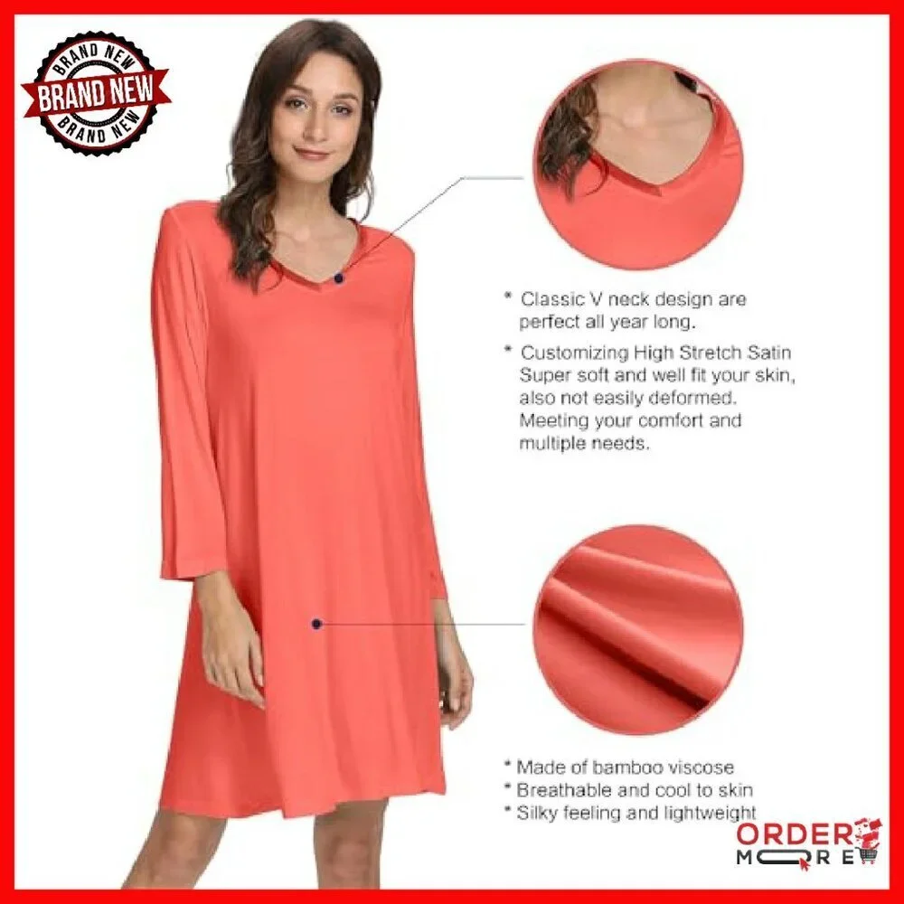Super Soft Bamboo Viscose Nightgown Long Sleeve Plus Size S-4X